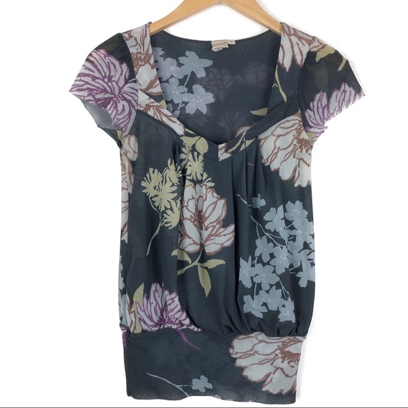 Sweet Pea Tops - SWEET PEA Stacy Frati blouse S floral gray t209